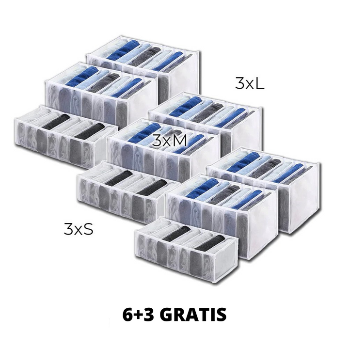 Kleiderschrank-Organizer Set | Faltenfrei &amp; übersichtlich sortieren | Für Socken, Shirts &amp; Hosen | Nylon/Oxford, 3 Größen