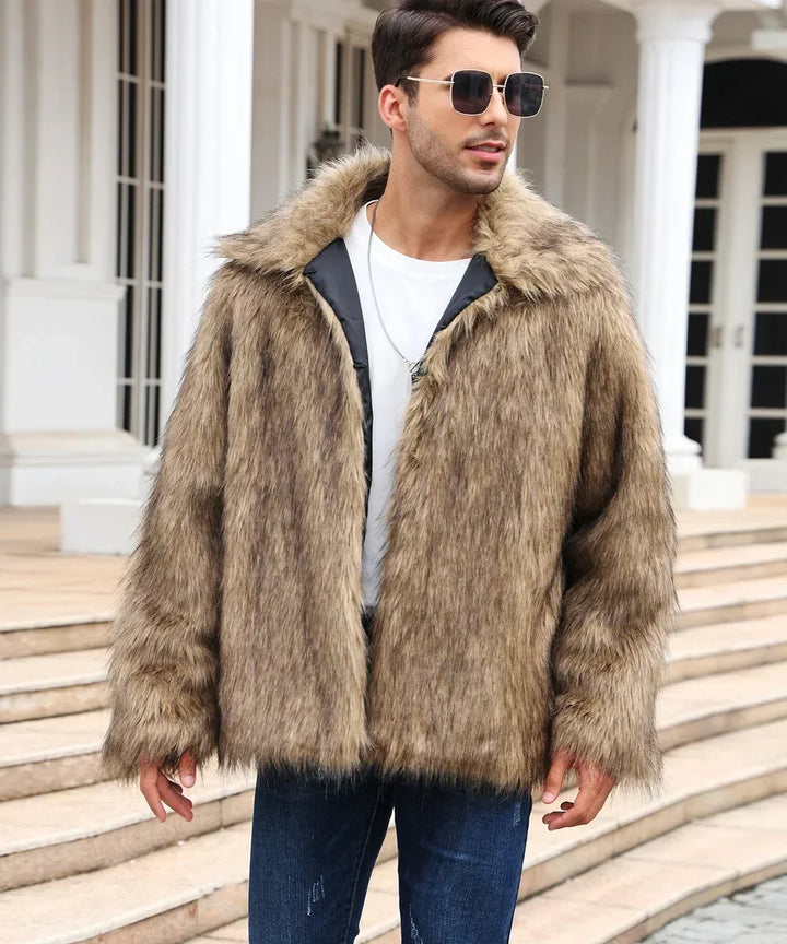 Herren Kunstfelljacke mit Umlegekragen | Flauschige Winterjacke im Oversize-Schnitt mit offener Vorderseite und Seitentaschen