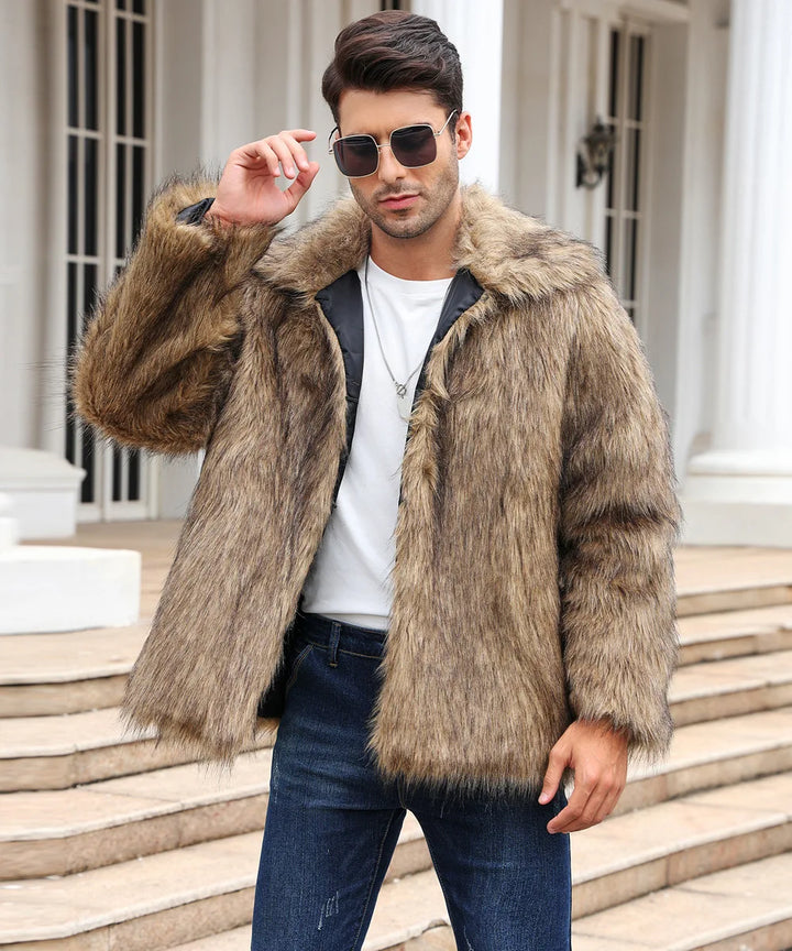 Herren Kunstfelljacke mit Umlegekragen | Flauschige Winterjacke im Oversize-Schnitt mit offener Vorderseite und Seitentaschen