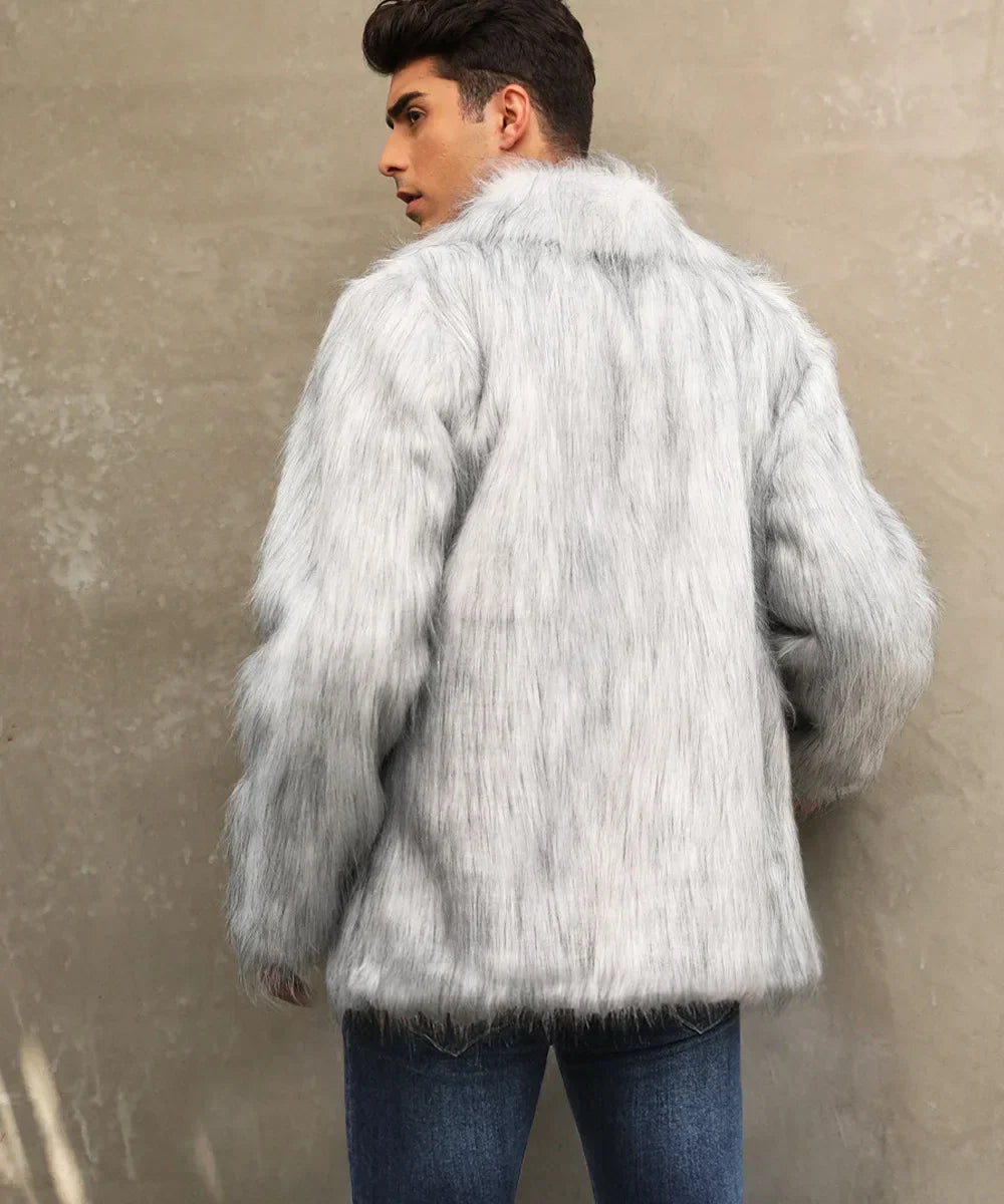 Herren Kunstfelljacke mit Umlegekragen | Flauschige Winterjacke im Oversize-Schnitt mit offener Vorderseite und Seitentaschen