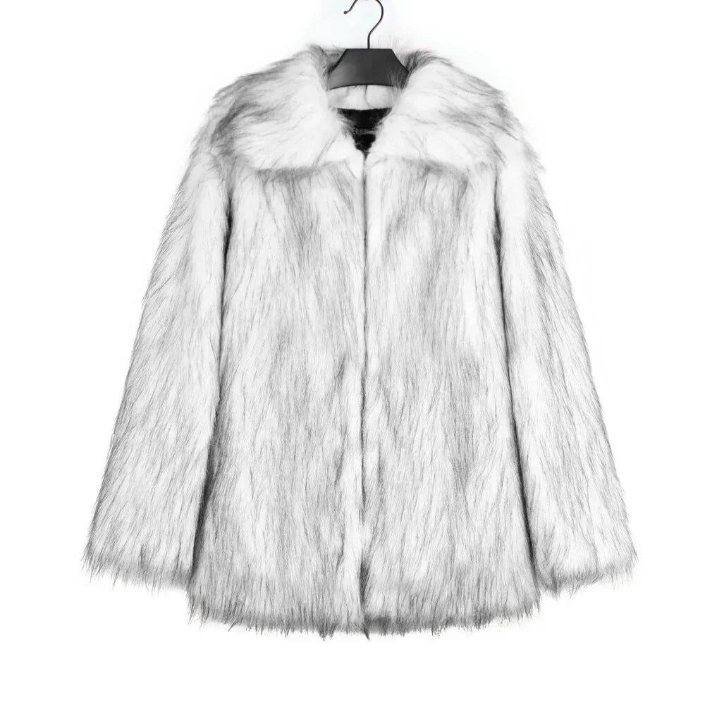 Herren Kunstfelljacke mit Umlegekragen | Flauschige Winterjacke im Oversize-Schnitt mit offener Vorderseite und Seitentaschen
