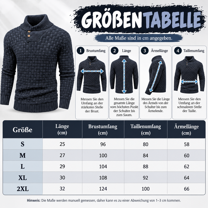 Herren Strickpullover mit Stehkragen | Warmer Pullover mit Knopfleiste, strukturiertem Strickmuster und Rippbündchen für Herbst und Winter