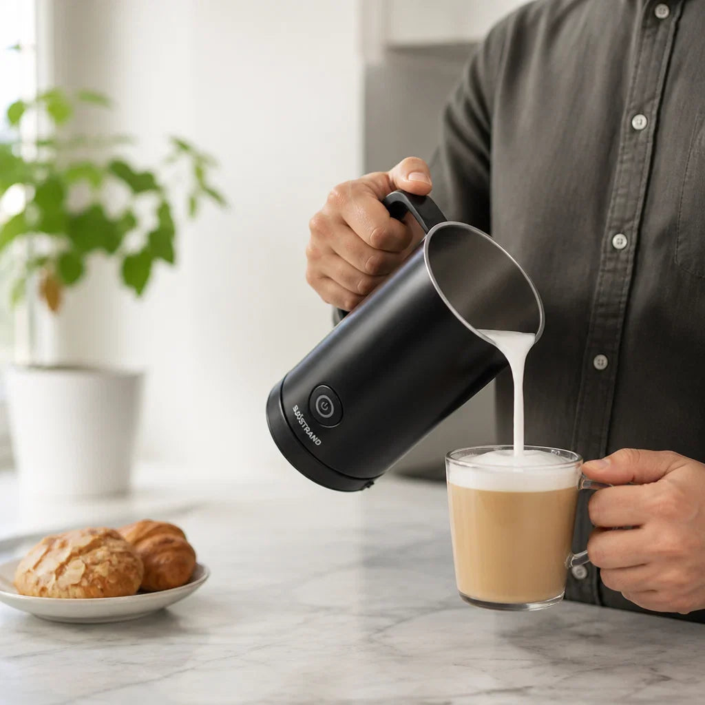 Milchaufschäumer elektrisch | Vollautomatischer Milchschäumer mit Ein-Knopf-Bedienung und Edelstahlgehäuse