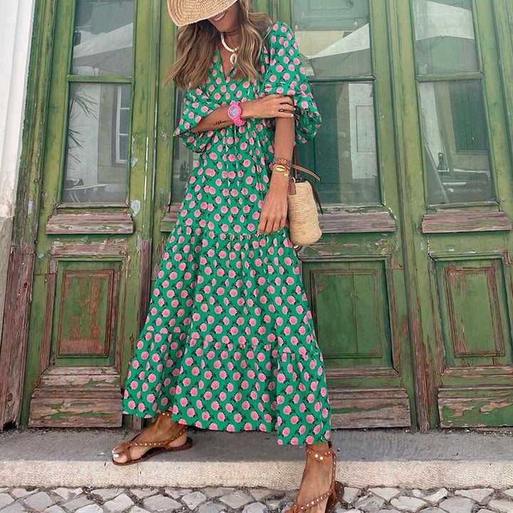 Elegantes Sommerkleid für Damen mit V-Ausschnitt | Angenehmer Baumwollstoff | Luftig &amp; bequem für warme Tage | Vielseitig kombinierbar