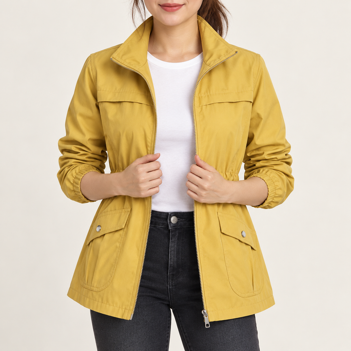 Damen leichte Übergangsjacke mit Reißverschluss | Windabweisende Freizeitjacke mit dünnem Stoff für Frühling, Herbst und milde Tage
