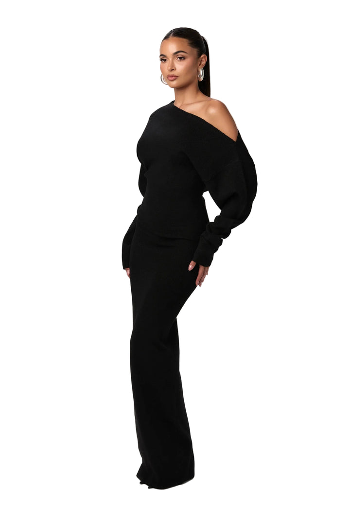 Damen Strickkleid mit Drop-Shoulder | Lockeres Sweater Kleid mit weicher Strickstruktur | Casual Komfort | Schwarz, Grau &amp; Weiß