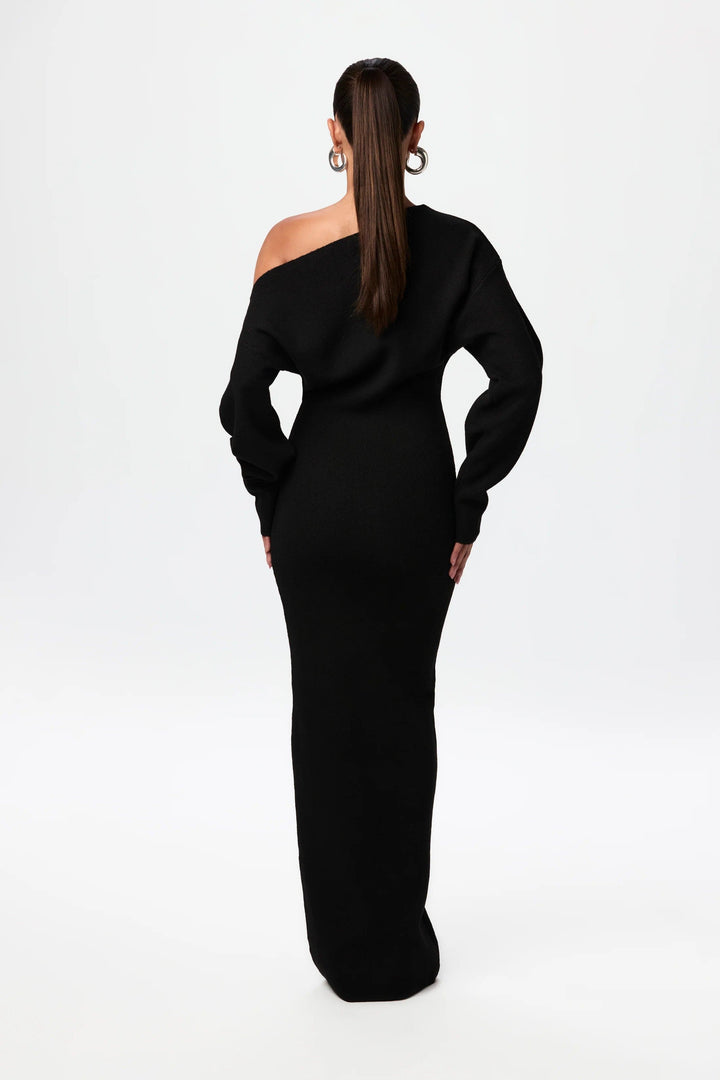 Damen Strickkleid mit Drop-Shoulder | Lockeres Sweater Kleid mit weicher Strickstruktur | Casual Komfort | Schwarz, Grau &amp; Weiß