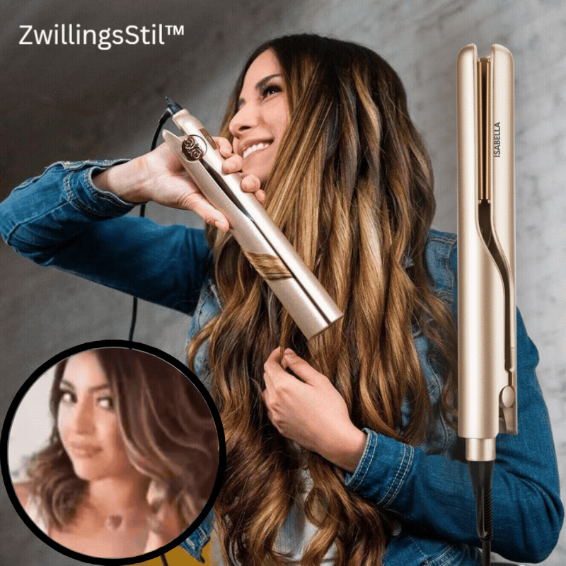 2-in-1 Hair Styler Straightener &amp; Curling Iron | Ceramic Plates with Ion Technology Against Frizz | Automatic Temperature Control, Compact