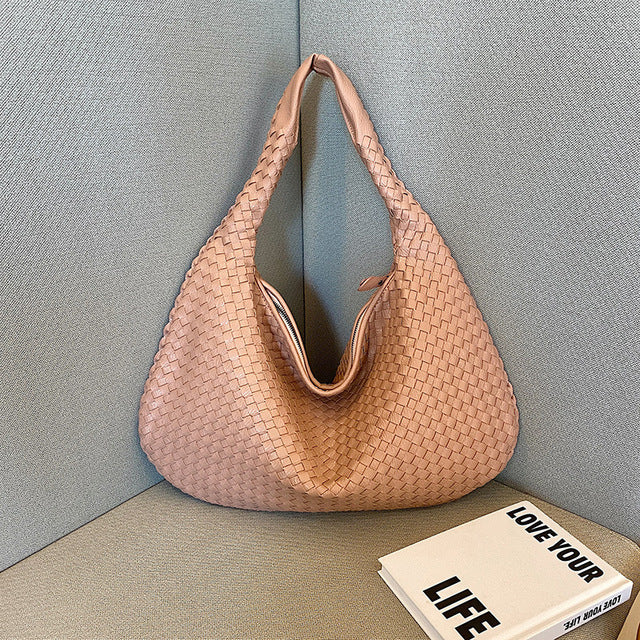 Damen Tragetasche | Geflochtene Handtasche aus veganem Leder mit großem Hauptfach