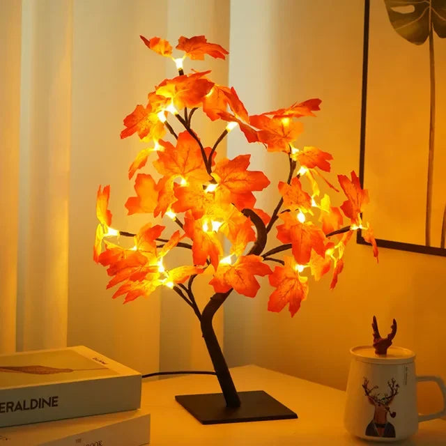 LED Baum Tischlampe mit 24 LEDs | Warmweißes Licht und USB-Anschluss | 35 cm Dekolampe für Wohnzimmer und Schlafzimmer