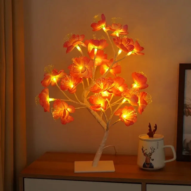 LED Baum Tischlampe mit 24 LEDs | Warmweißes Licht und USB-Anschluss | 35 cm Dekolampe für Wohnzimmer und Schlafzimmer