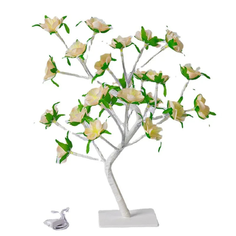 LED Baum Tischlampe mit 24 LEDs | Warmweißes Licht und USB-Anschluss | 35 cm Dekolampe für Wohnzimmer und Schlafzimmer