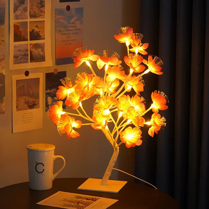 LED Baum Tischlampe mit 24 LEDs | Warmweißes Licht und USB-Anschluss | 35 cm Dekolampe für Wohnzimmer und Schlafzimmer