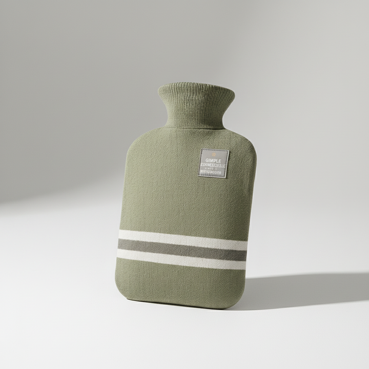 Wärmflasche 2 Liter mit Strickbezug | 25,5 × 15,5 cm Wärmflasche aus PVC mit 6–8 Std. Wärmespeicherung und großer Öffnung