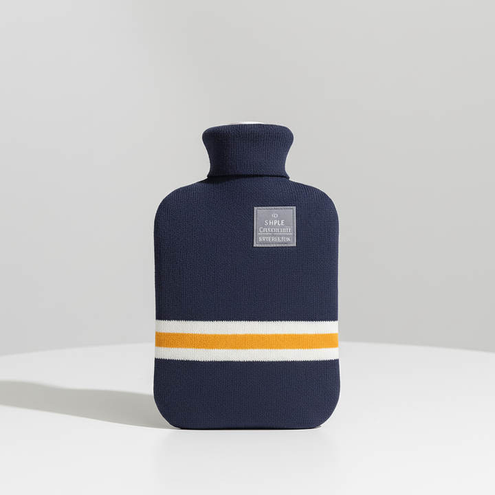Wärmflasche 2 Liter mit Strickbezug | 25,5 × 15,5 cm Wärmflasche aus PVC mit 6–8 Std. Wärmespeicherung und großer Öffnung