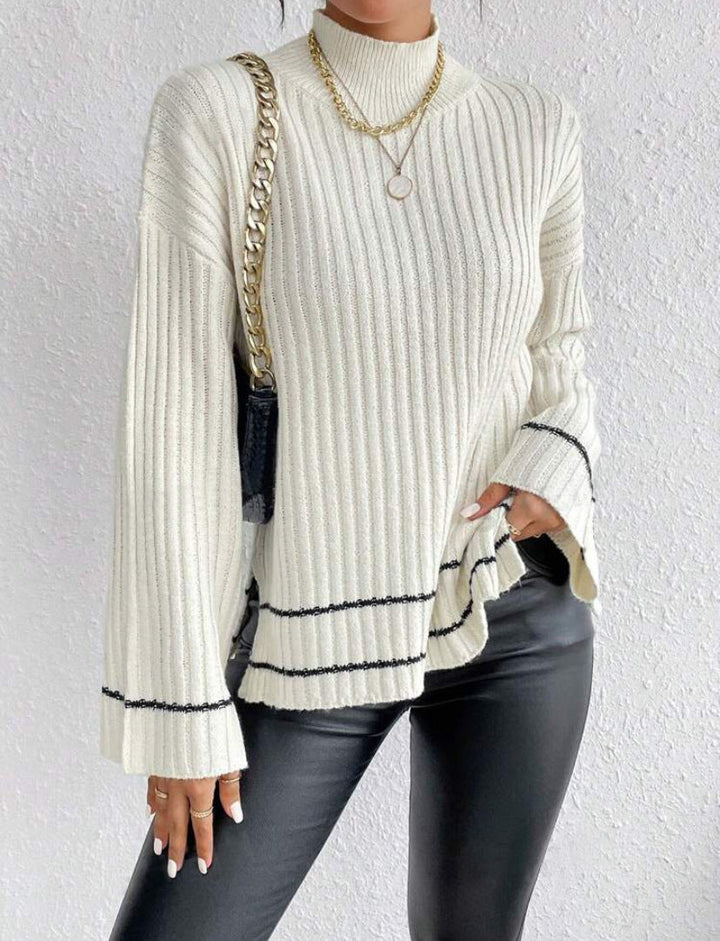 Damen Rollkragenpullover mit Rippmuster | Wärmender Strickpullover mit anschmiegsamer Passform für Winter, Alltag und Büro