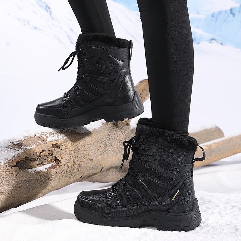 Damen Winterstiefel wasserdicht mit Plüschfutter | Warme gefütterte Schneestiefel mit rutschfester Sohle und Schnürung für Winter und Outdoor