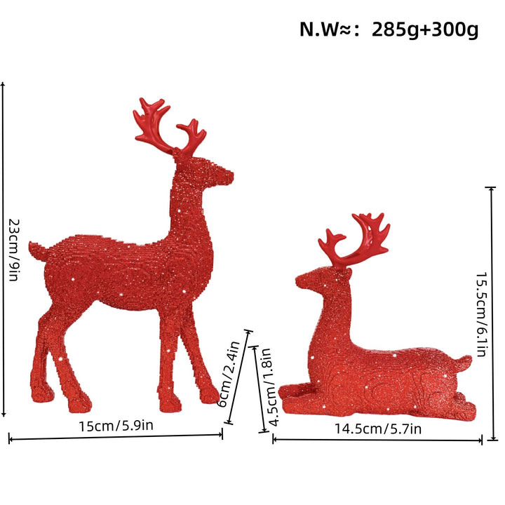 Weihnachtsdeko Rentier 2er Set in Silber | Glitzernde Rentierfiguren aus Harz mit 30 cm und 15,5 cm Höhe für festliche Tischdeko
