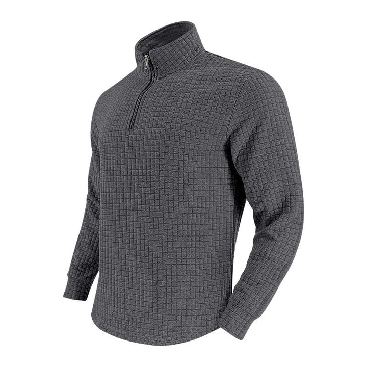 Herren Stehkragenpullover mit Reißverschluss | Strukturiertes Karomuster und atmungsaktiver Stoff für Büro, Alltag und Freizeit