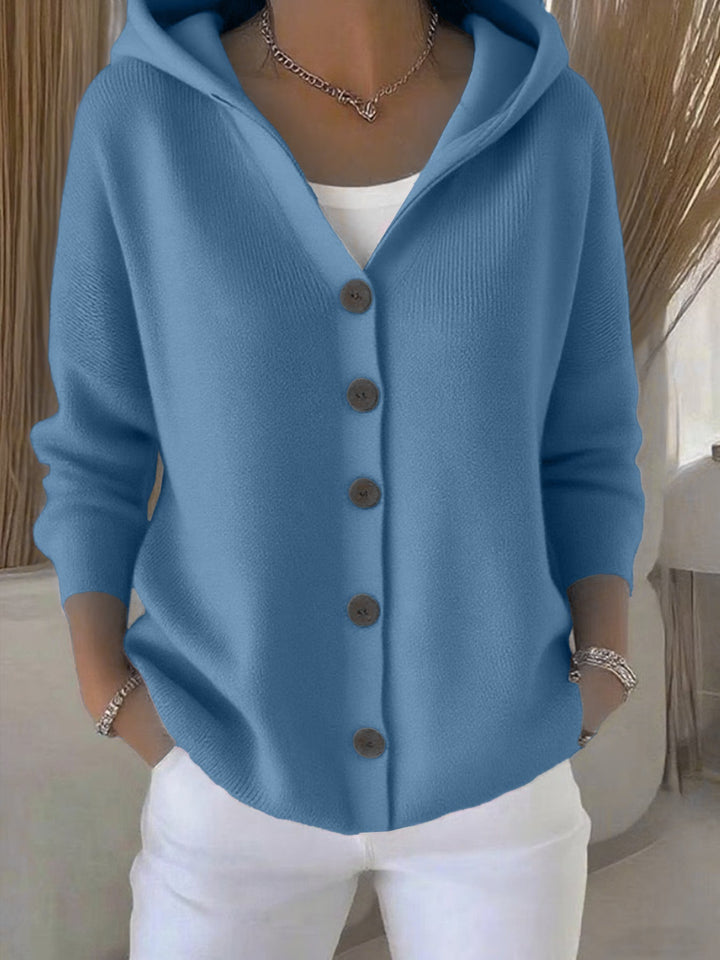 Damen Kapuzen-Cardigan Oversize | Weicher Feinstrick-Cardigan mit Knopfleiste, Eingrifftaschen und lässiger Passform