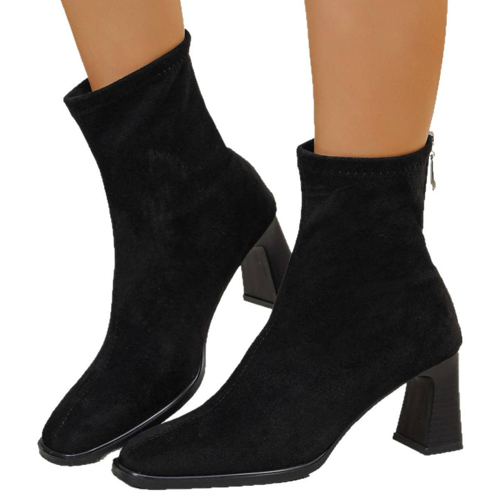 Damen Stiefeletten aus Wildleder | Stiefeletten mit stabilem Blockabsatz und seitlichem Reißverschluss für Alltag und Abend