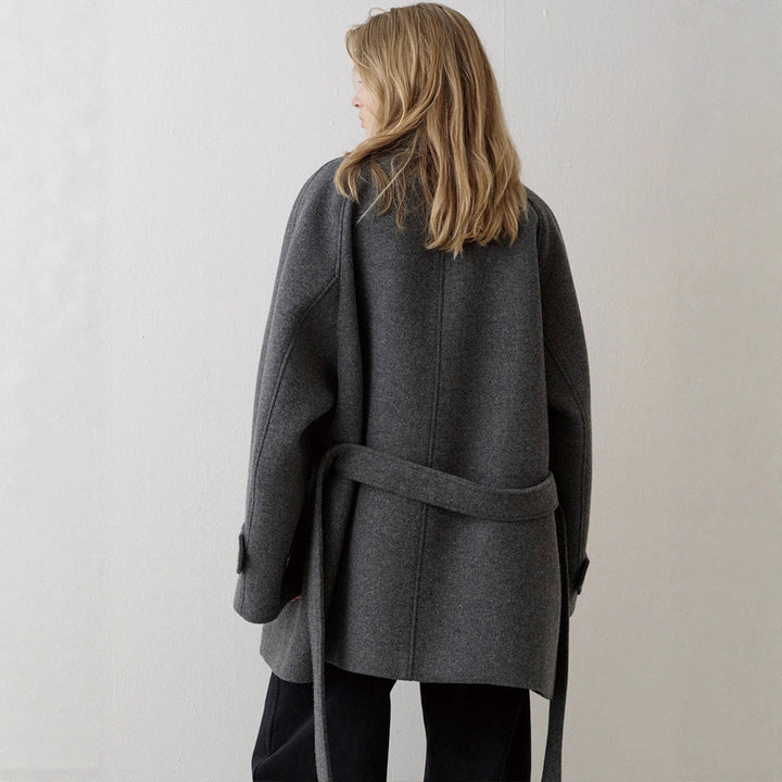 Damen gesteppter Wollmantel mit Kragen | Warmer Wollmix Mantel mit Knopfleiste, großzügiger Passform und Seitentaschen