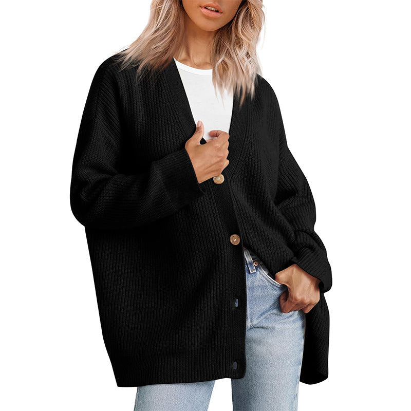 Damen Oversize Strickjacke mit Knopfleiste | Lockerer Cardigan mit V-Ausschnitt, langen Ärmeln und geradem Saum