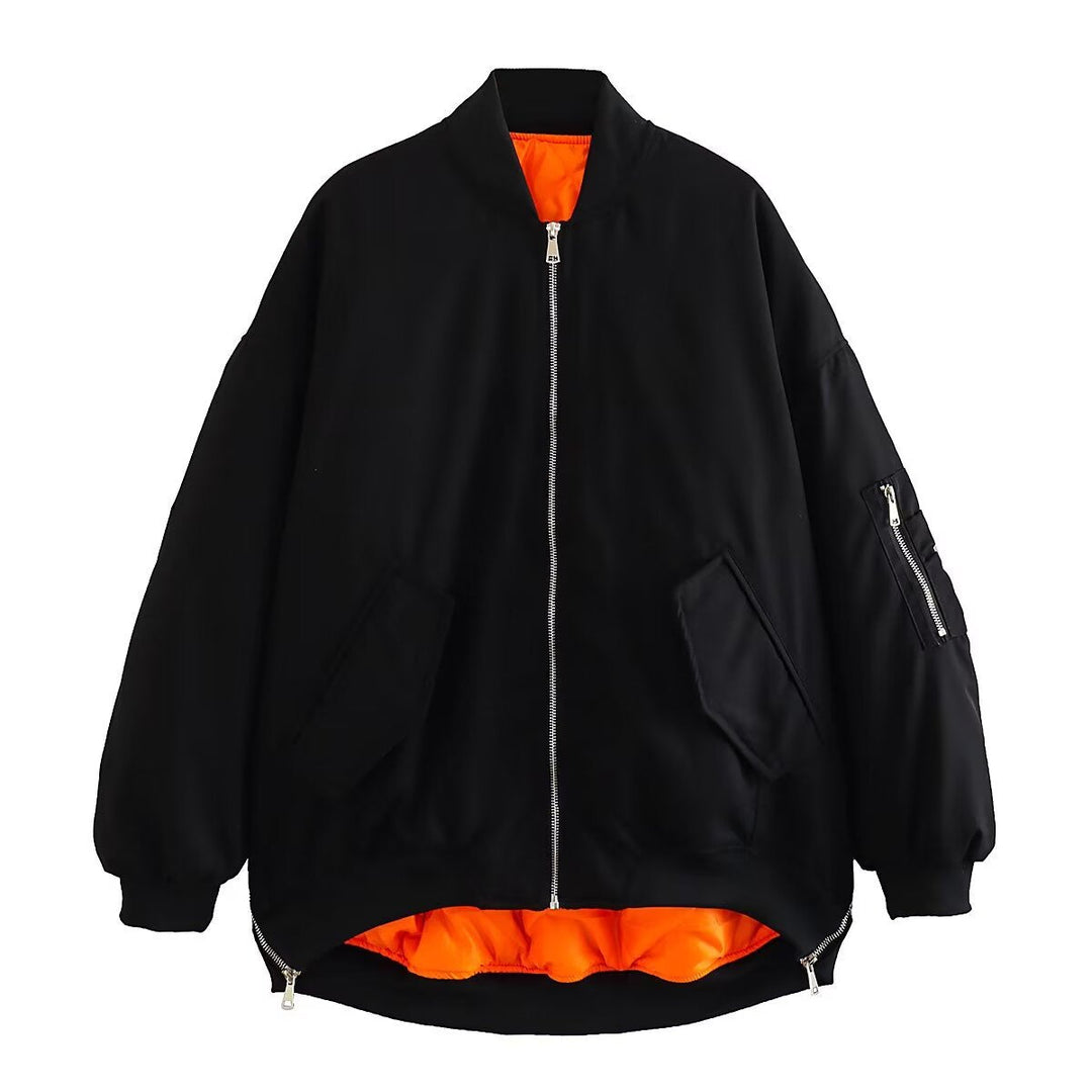 Damen Oversize Bomberjacke mit Taschen | Wasserabweisende Übergangsjacke mit warmem Innenfutter und Reißverschluss