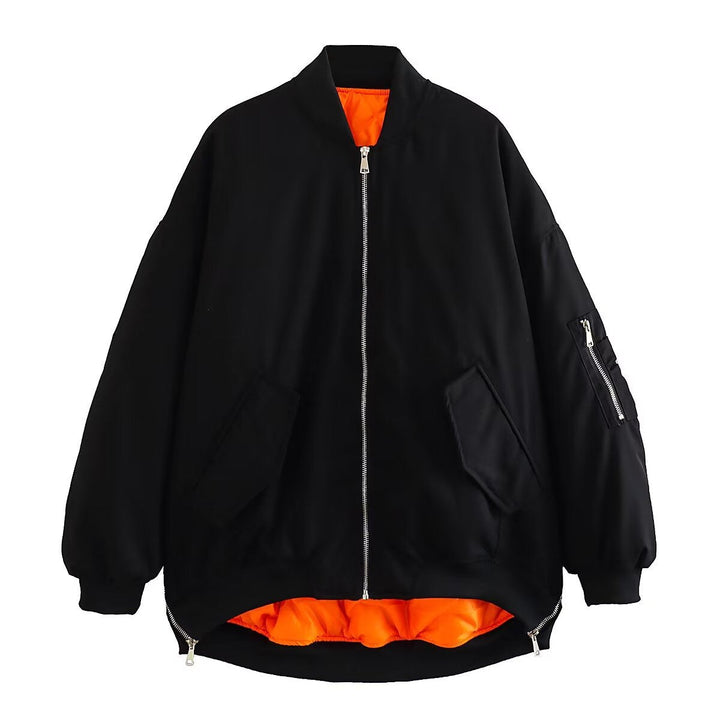 Damen Oversize Bomberjacke mit Taschen | Wasserabweisende Übergangsjacke mit warmem Innenfutter und Reißverschluss