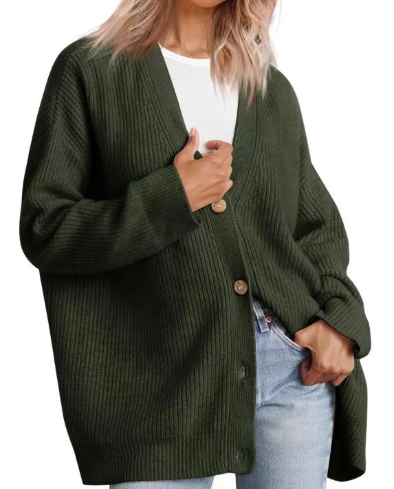 Damen Oversize Strickjacke mit Knopfleiste | Lockerer Cardigan mit V-Ausschnitt, langen Ärmeln und geradem Saum