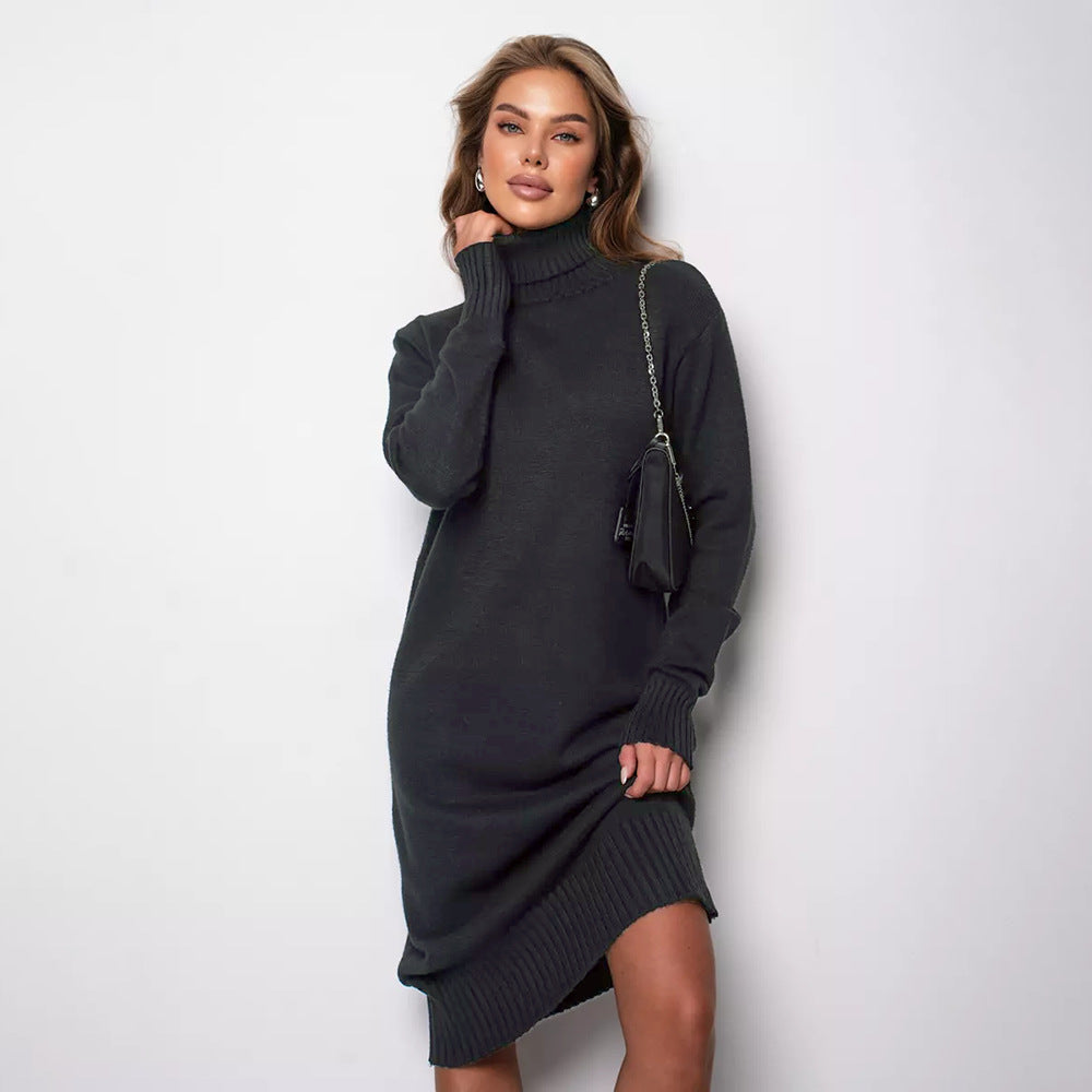 Damen Strickkleid mit Rollkragen | Lässiges Winterkleid mit weicher Strickstruktur für Alltag, Freizeit und besondere Anlässe
