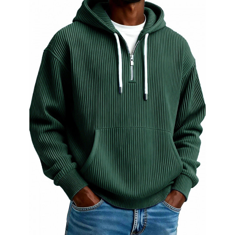 Herren Kapuzenpullover mit Reißverschluss | Rippstruktur, hoher Kragen, Kängurutasche und verstellbare Kapuze für Freizeit