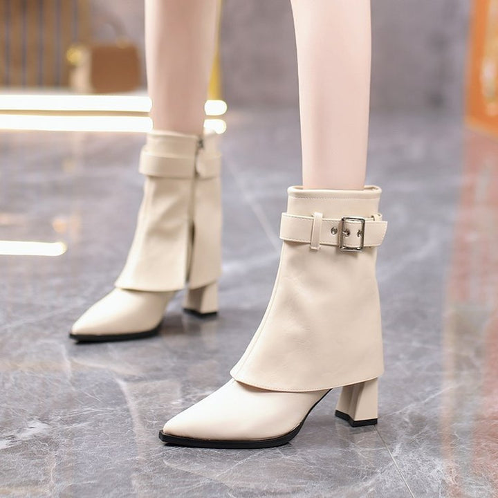 Damen Stiefeletten mit Blockabsatz | Elegante Ankle Boots mit verstellbarem Schnallenriemen für Büro, Alltag und besondere Anlässe