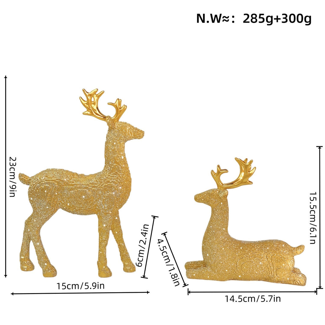 Weihnachtsdeko Rentier 2er Set in Silber | Glitzernde Rentierfiguren aus Harz mit 30 cm und 15,5 cm Höhe für festliche Tischdeko