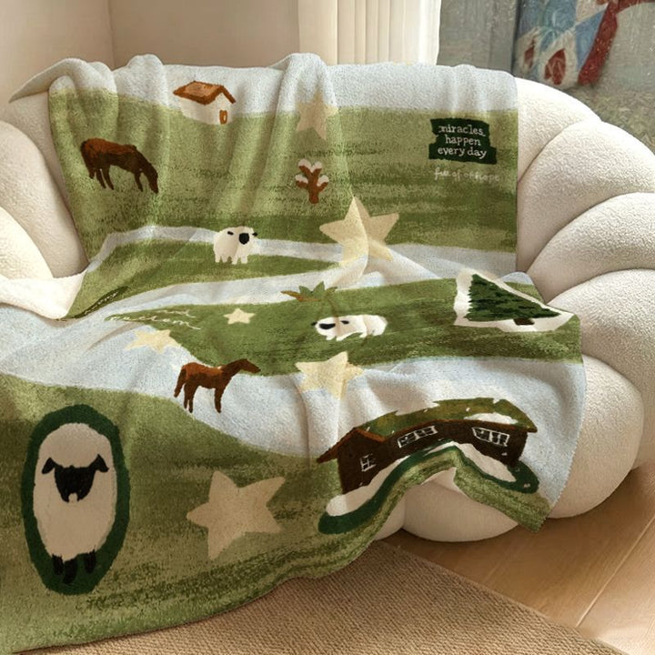 Dekorative Kuscheldecke | Weiche Wohndecke mit Tier-, Natur- und Sternenmotiv für Sofa, Bett und gemütliche Abende