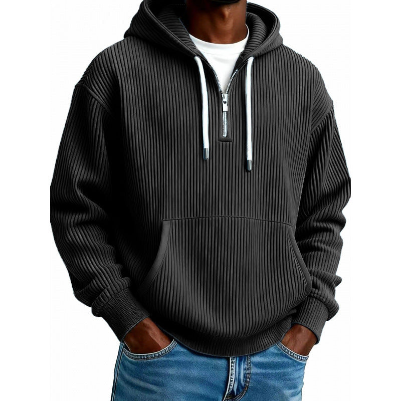 Herren Kapuzenpullover mit Reißverschluss | Rippstruktur, hoher Kragen, Kängurutasche und verstellbare Kapuze für Freizeit