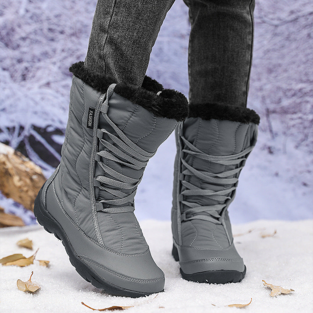 Damen Winterstiefel wasserabweisend | Warm gefütterte Stiefel mit rutschfester Sohle und Schnürung für Schnee und kalte Tage