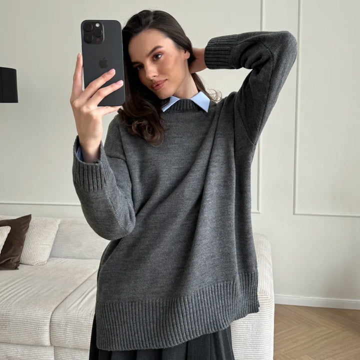 Damen Oversize Strickpullover | Lässiger Pullover mit überschnittenen Schultern, Rippenbündchen und bequemer Passform