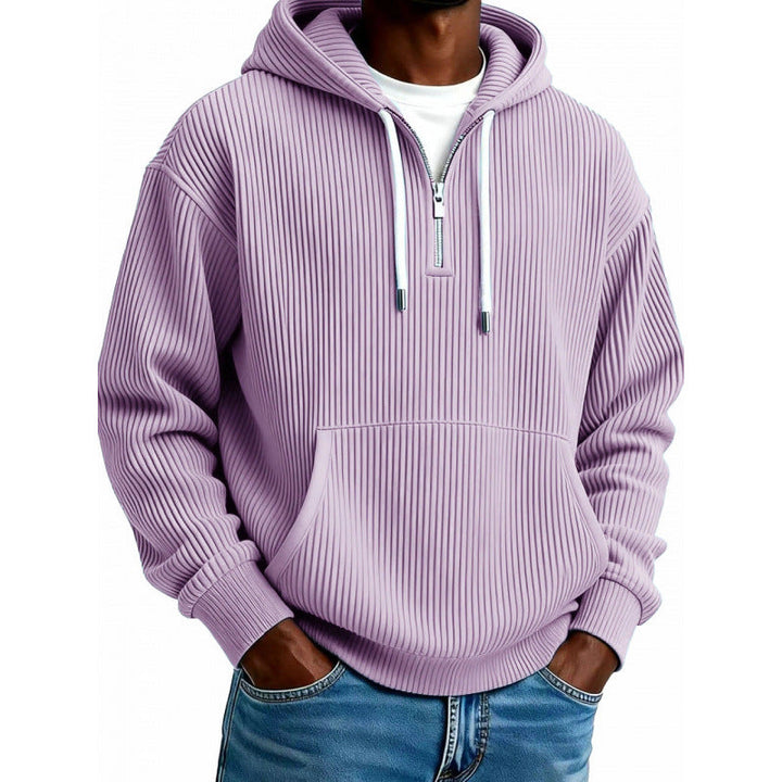 Herren Kapuzenpullover mit Reißverschluss | Rippstruktur, hoher Kragen, Kängurutasche und verstellbare Kapuze für Freizeit
