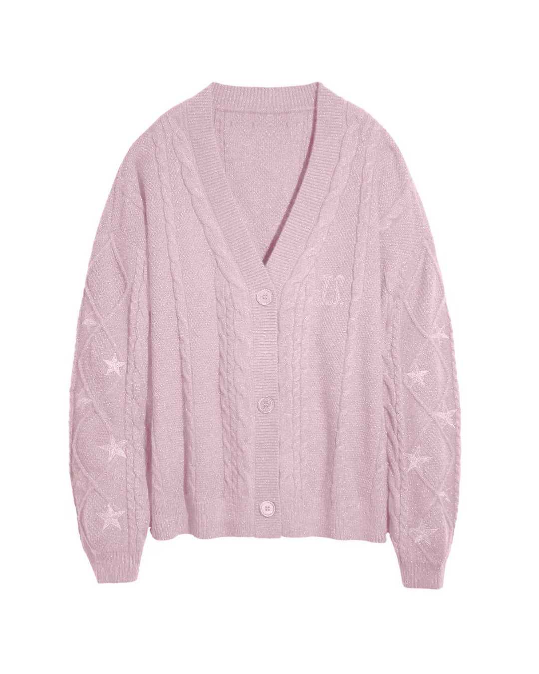 Damen Grobstrick Cardigan mit Zopfmuster | Oversize-Strickjacke mit V-Ausschnitt, Sternstickereien und Knopfleiste