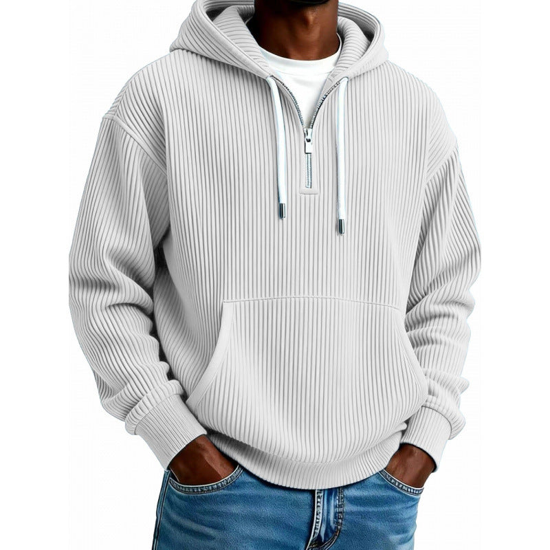 Herren Kapuzenpullover mit Reißverschluss | Rippstruktur, hoher Kragen, Kängurutasche und verstellbare Kapuze für Freizeit