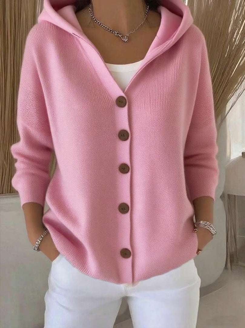 Damen Kapuzen-Cardigan Oversize | Weicher Feinstrick-Cardigan mit Knopfleiste, Eingrifftaschen und lässiger Passform
