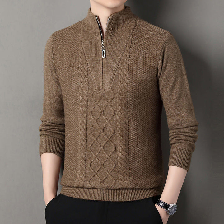 Herren Strickpullover mit Zipper | Weicher Pullover mit hohem Kragen und Kabelmuster für Freizeit, Büro und kühle Tage