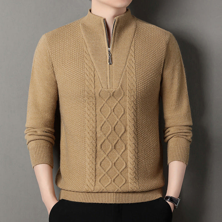 Herren Strickpullover mit Zipper | Weicher Pullover mit hohem Kragen und Kabelmuster für Freizeit, Büro und kühle Tage