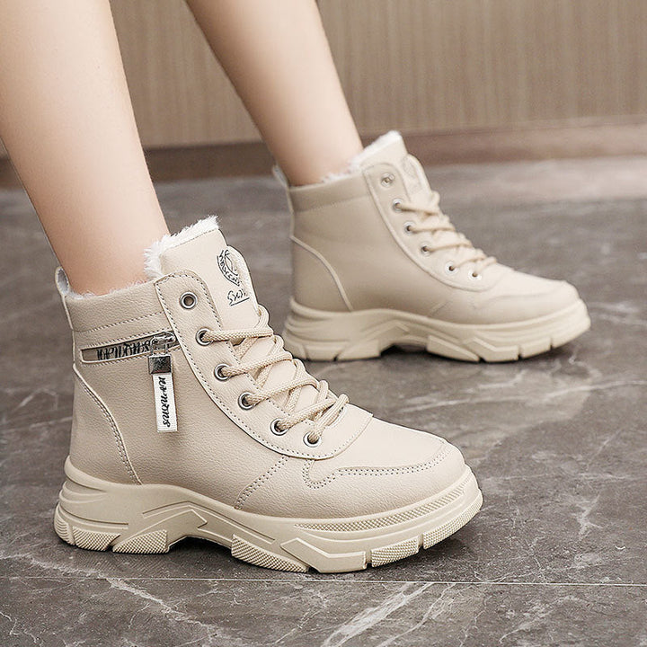 Damen Winterstiefel mit Fleecefutter | Warme wasserabweisende Schneestiefel mit rutschfester Gummisohle und Schnürung