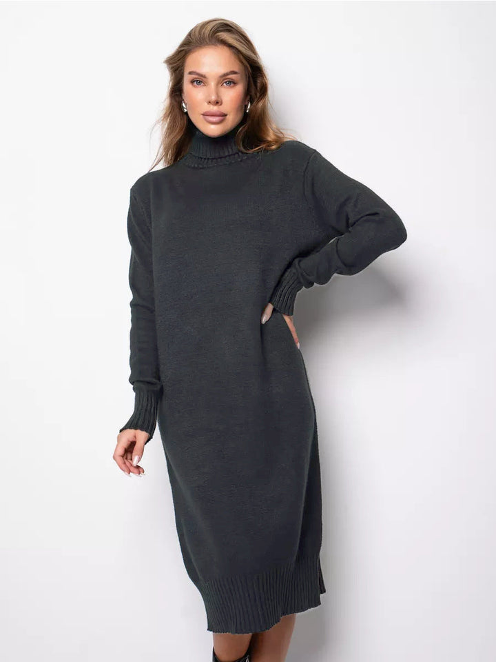 Damen Strickkleid mit Rollkragen | Lässiges Winterkleid mit weicher Strickstruktur für Alltag, Freizeit und besondere Anlässe