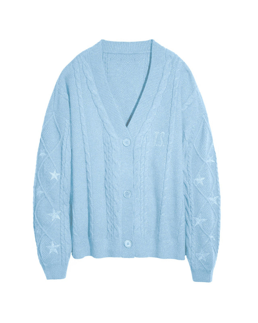 Damen Grobstrick Cardigan mit Zopfmuster | Oversize-Strickjacke mit V-Ausschnitt, Sternstickereien und Knopfleiste