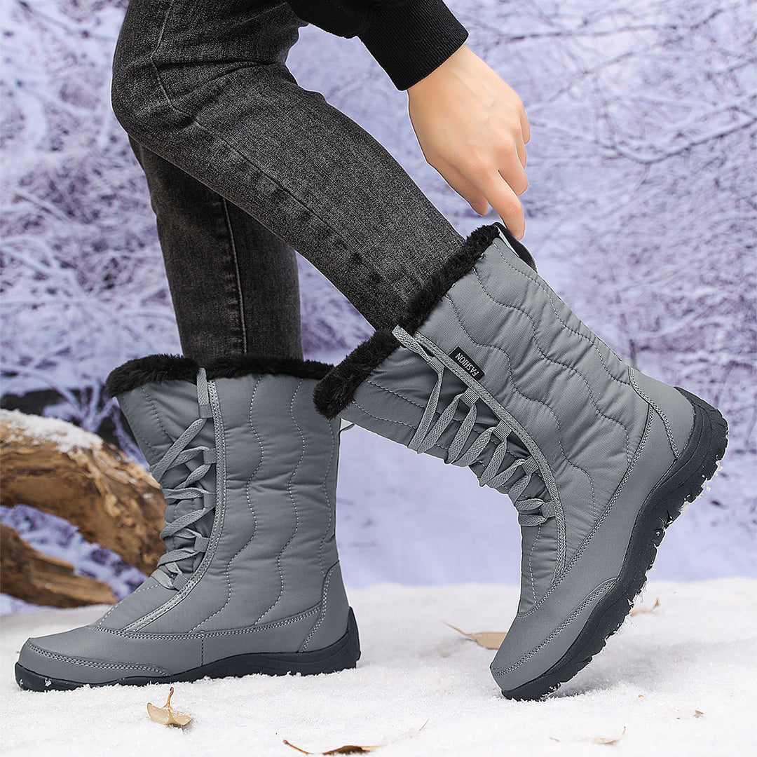Damen Winterstiefel wasserabweisend | Warm gefütterte Stiefel mit rutschfester Sohle und Schnürung für Schnee und kalte Tage