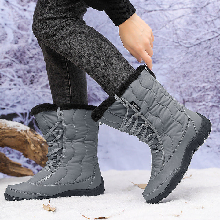Damen Winterstiefel wasserabweisend | Warm gefütterte Stiefel mit rutschfester Sohle und Schnürung für Schnee und kalte Tage
