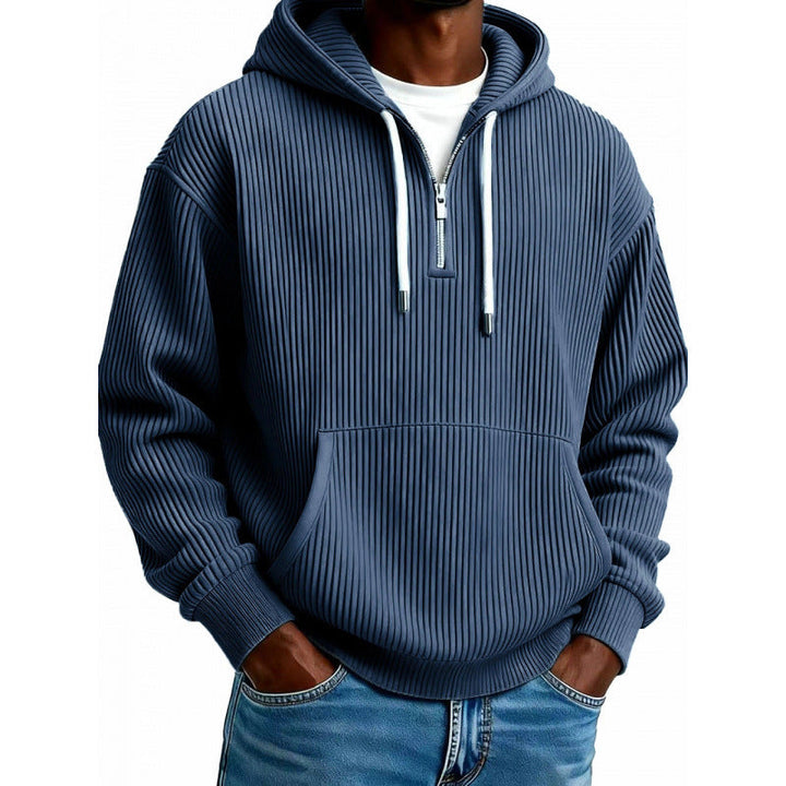 Herren Kapuzenpullover mit Reißverschluss | Rippstruktur, hoher Kragen, Kängurutasche und verstellbare Kapuze für Freizeit